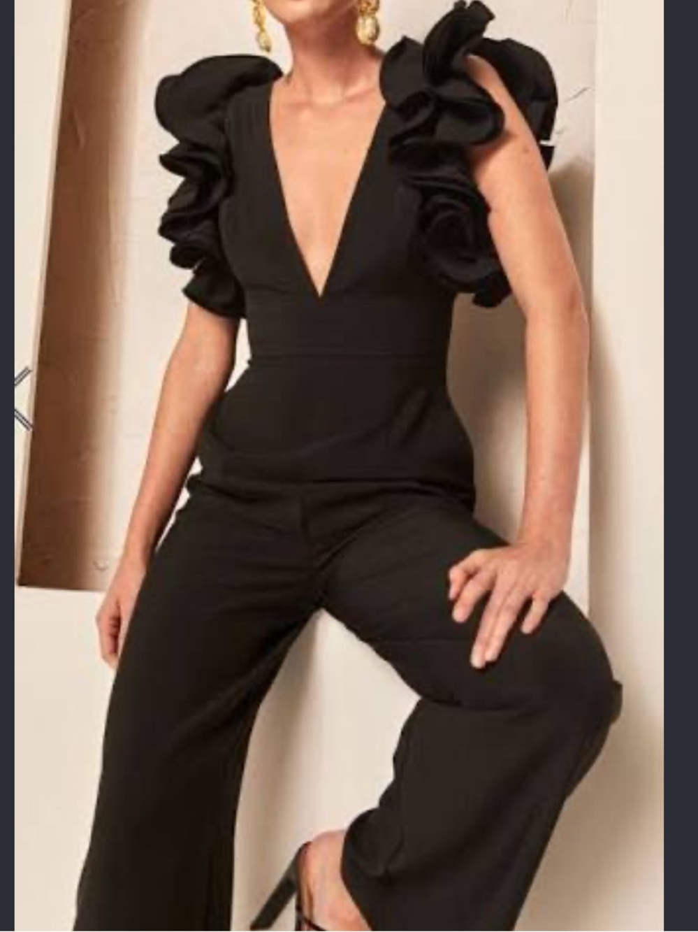 Mossman The Vixen Jumpsuit Plunging V Neck Ruffle Sleeve Wide Leg - Size 2